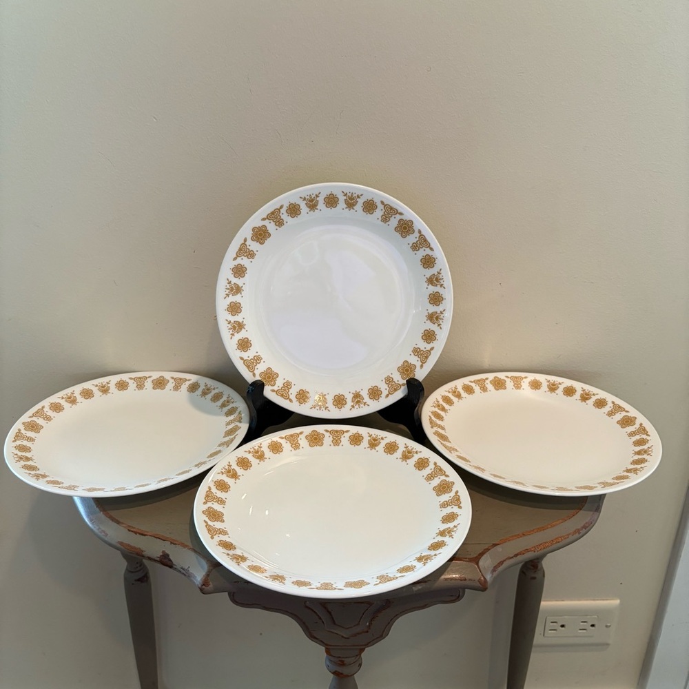 Four VTG Corelle Butterfly Gold Salad Plates